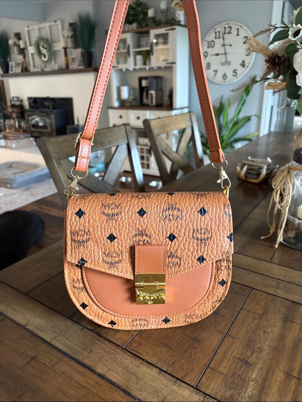 Brown Fashion Monogram Crossbody Bag Gold Hardware